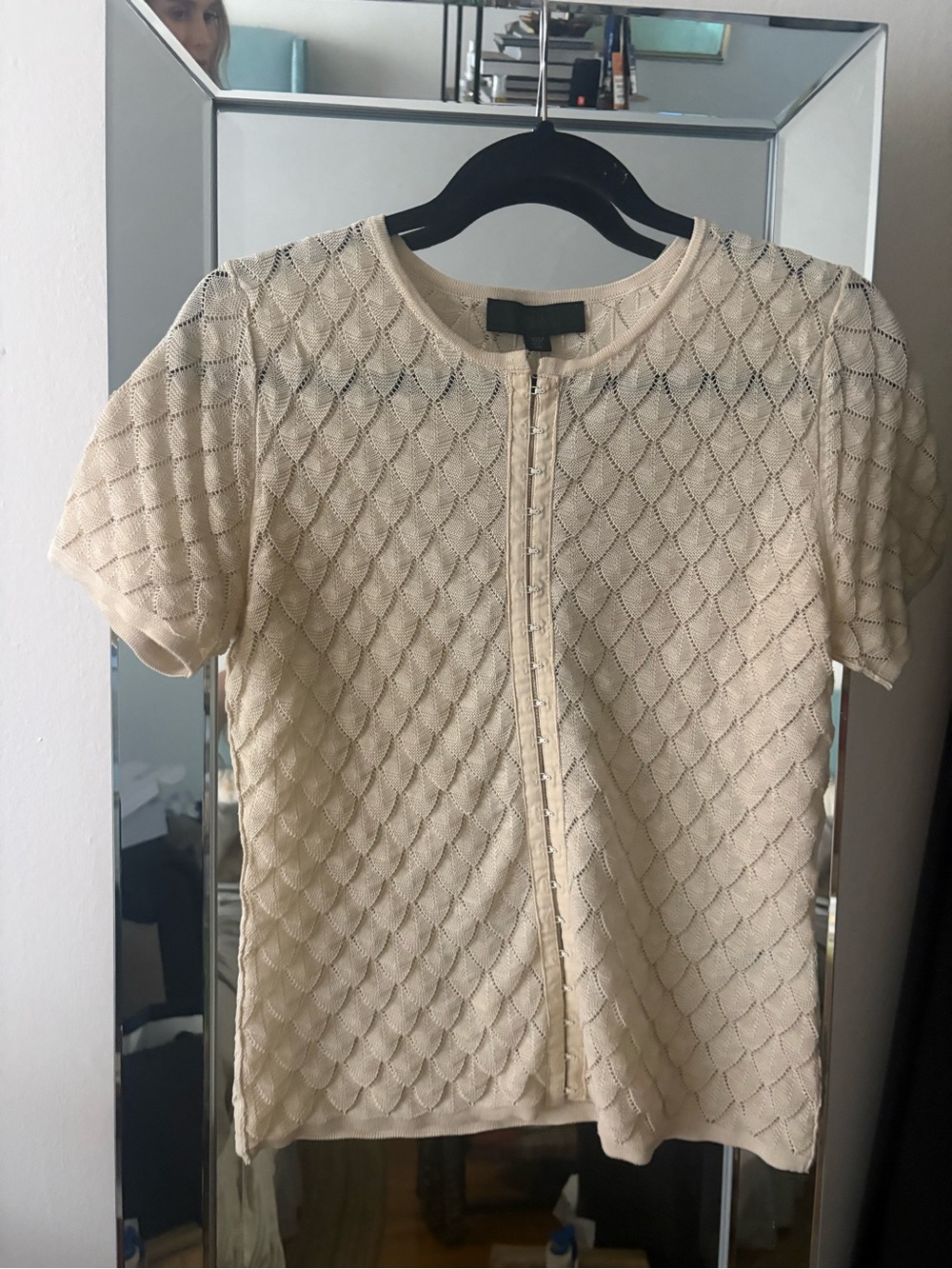 Zara Cream Openwork Short Sleeve Hook-Front Cardigan